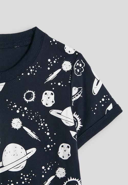 Pop Candy - Aop tee and shorts pj set - dark navy