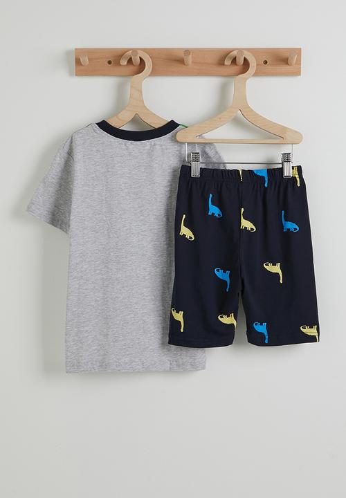 Pop Candy - Dino tee and aop shorts - grey/navy