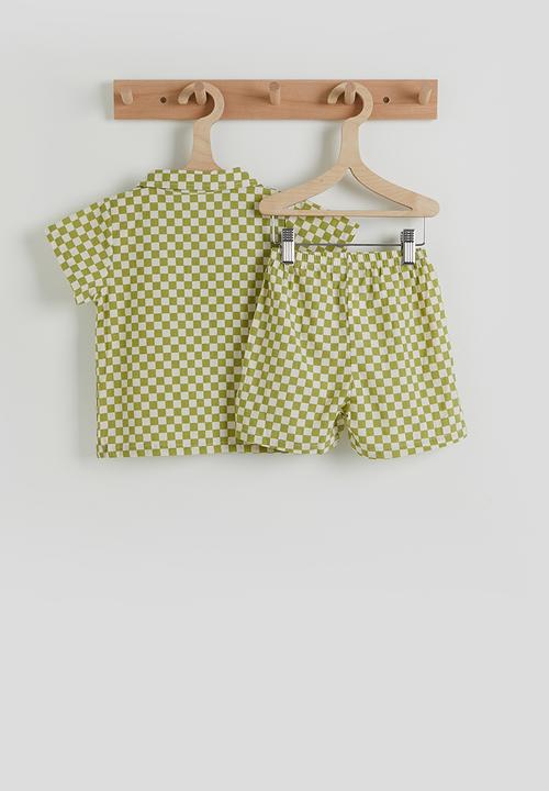 Pop Candy - Check shirt and shorts - green