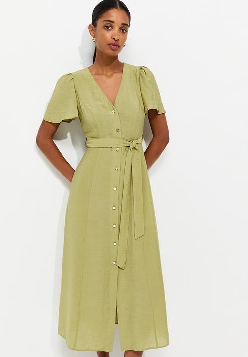 New Look - Jupiter bttn thru puff midi - Light khaki