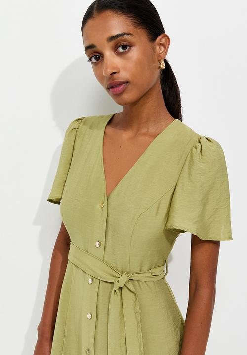 New Look - Jupiter bttn thru puff midi - Light khaki