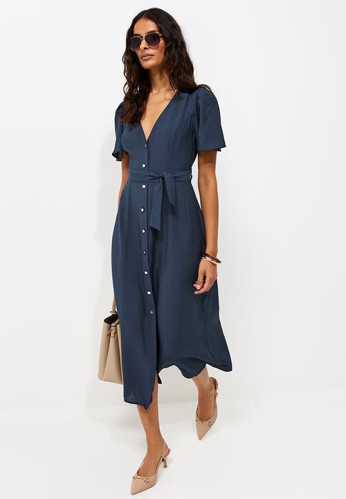New Look - Jupiter bttn thru puff midi - Navy