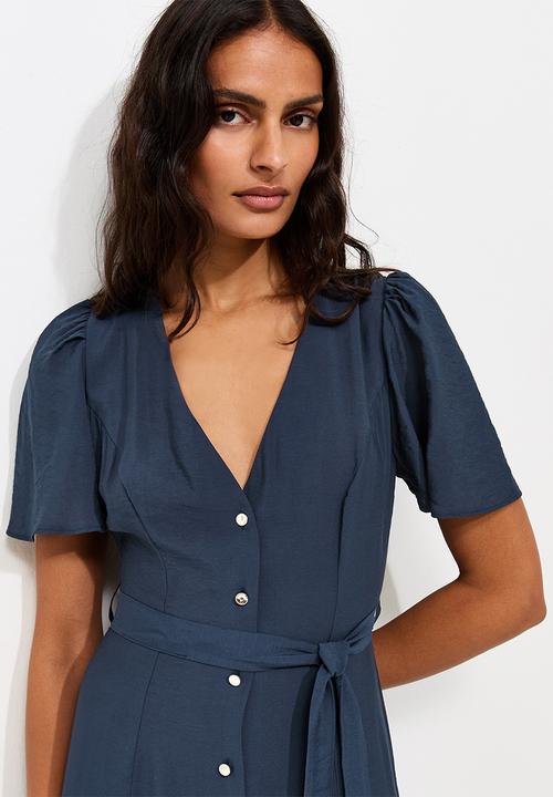 New Look - Jupiter bttn thru puff midi - Navy