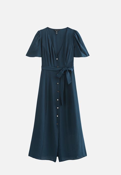 New Look - Jupiter bttn thru puff midi - Navy