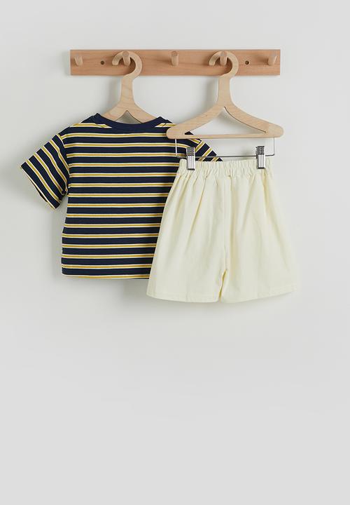 Pop Candy - Crew neck tee with shorts - navy/yellow stripes/grey
