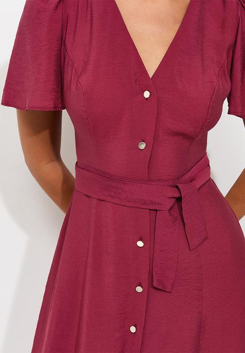 New Look - Jupiter bttn thru puff midi - Burgundy
