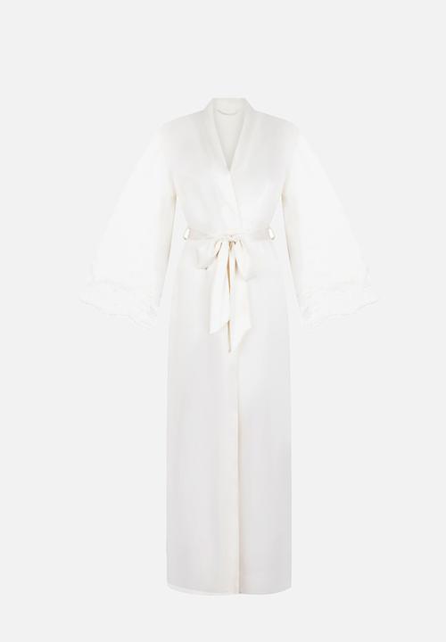 Hunkemoller - Kimono long satin lace robe - gardenia
