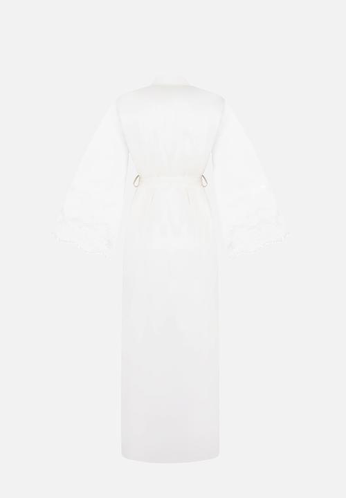 Hunkemoller - Kimono long satin lace robe - gardenia