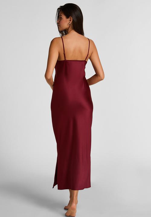 Hunkemoller - Sd satin lace long nightie - cabernet