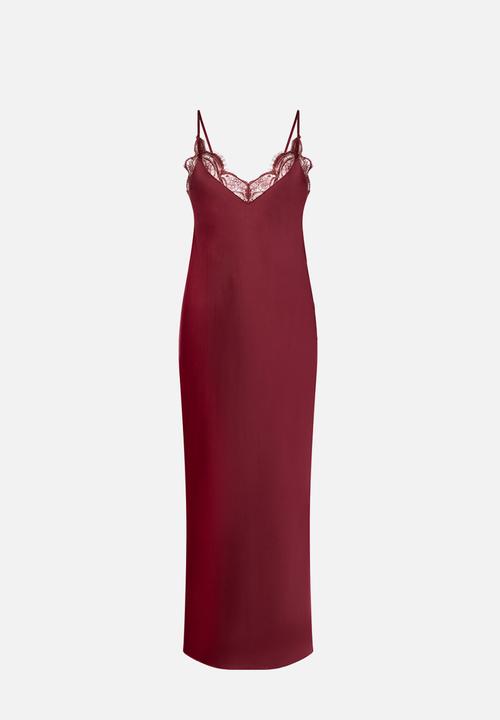 Hunkemoller - Sd satin lace long nightie - cabernet