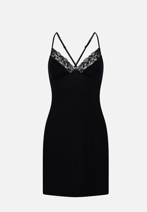 Hunkemoller - Sd jersey lace bow nightie - black