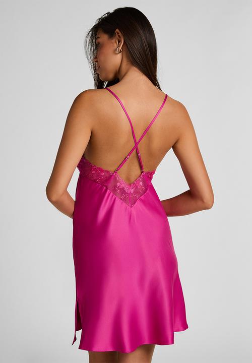 Hunkemoller - Sd short satin lace peonie nightie - rose violet
