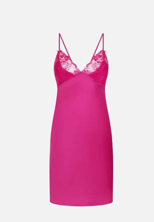 Hunkemoller - Sd short satin lace peonie nightie - rose violet