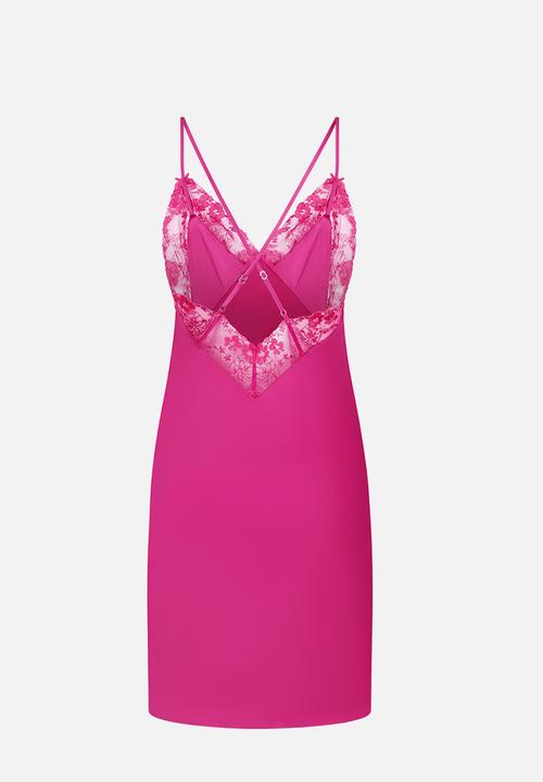 Hunkemoller - Sd short satin lace peonie nightie - rose violet