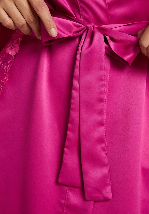 Hunkemoller - Kimono satin lace peonie robe - rose violet