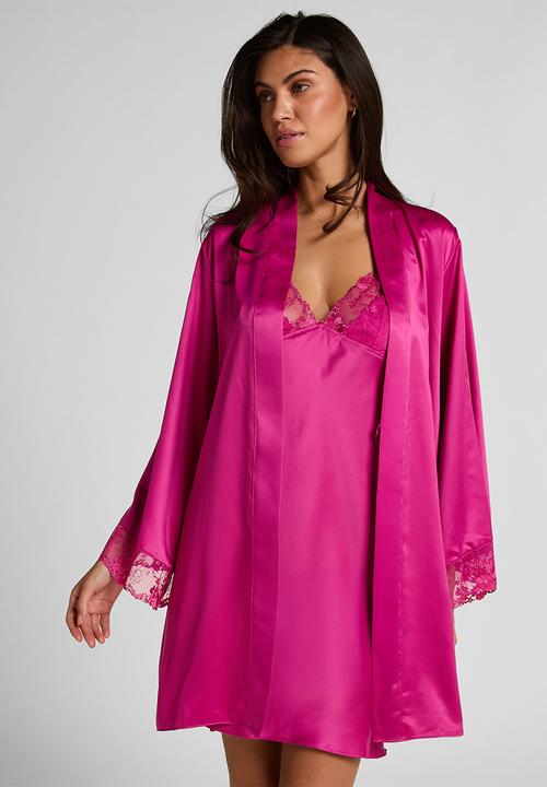 Hunkemoller - Kimono satin lace peonie robe - rose violet