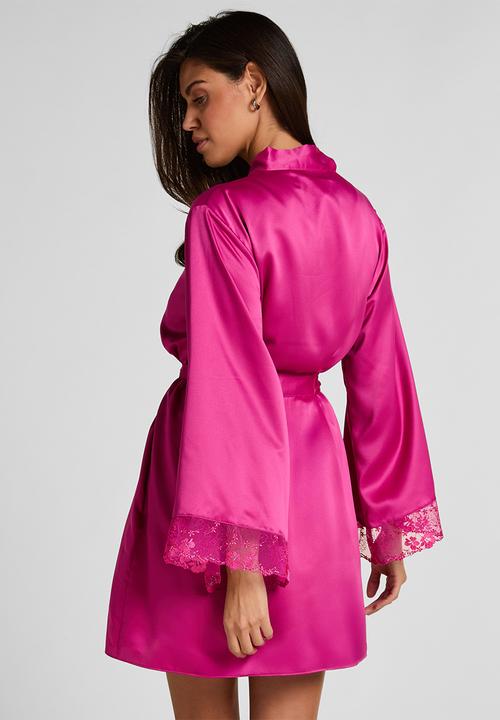 Hunkemoller - Kimono satin lace peonie robe - rose violet