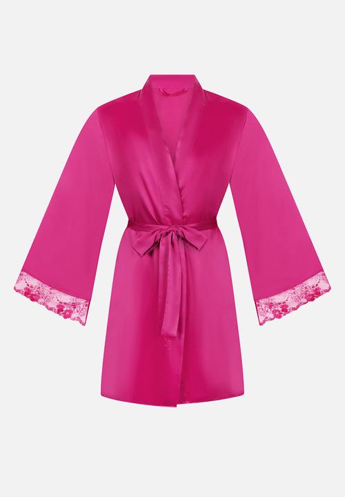 Hunkemoller - Kimono satin lace peonie robe - rose violet