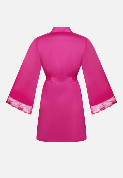 Hunkemoller - Kimono satin lace peonie robe - rose violet