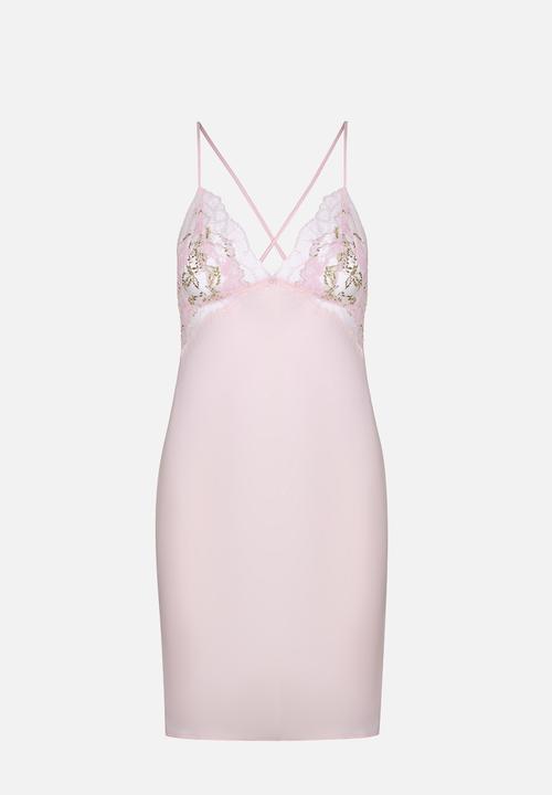 Hunkemoller - Sd satin lace miri nightie - barely pink