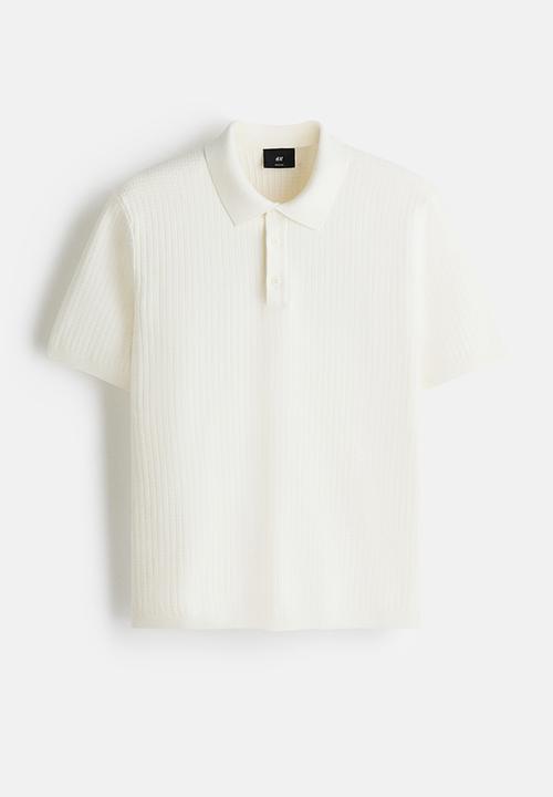 H&M - Regular fit textured-knit polo shirt - white