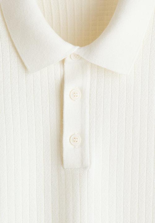 H&M - Regular fit textured-knit polo shirt - white