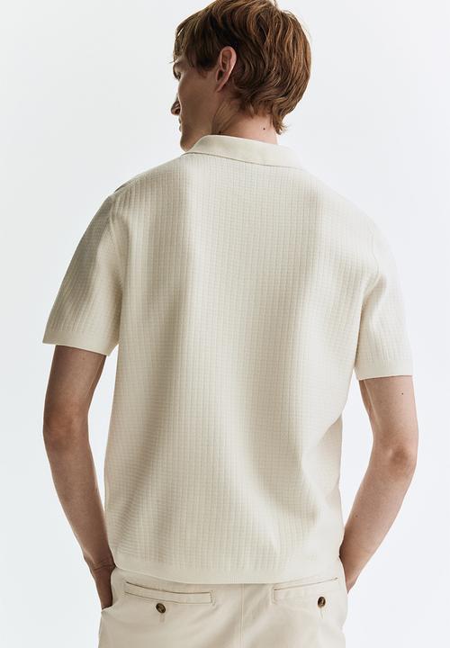 H&M - Regular fit textured-knit polo shirt - white