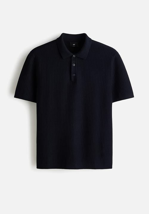 H&M - Regular fit textured-knit polo shirt - navy blue