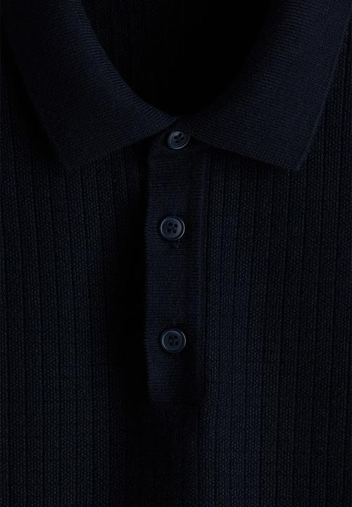 H&M - Regular fit textured-knit polo shirt - navy blue