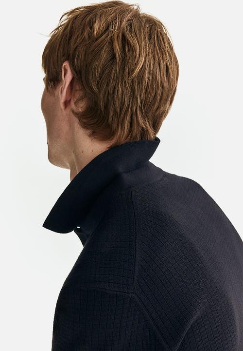 H&M - Regular fit textured-knit polo shirt - navy blue