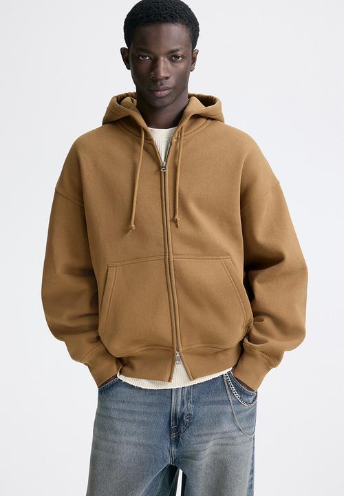 H&M - Oversized fit zip-through hoodie - dark beige