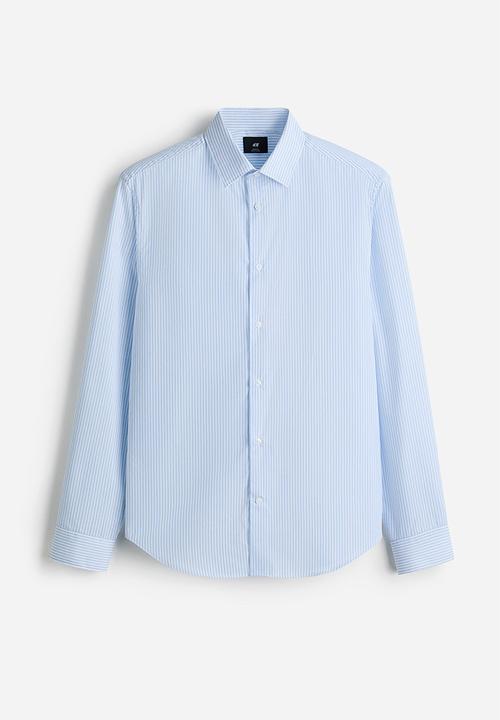 H&M - Slim fit easy-iron shirt - light blue/striped