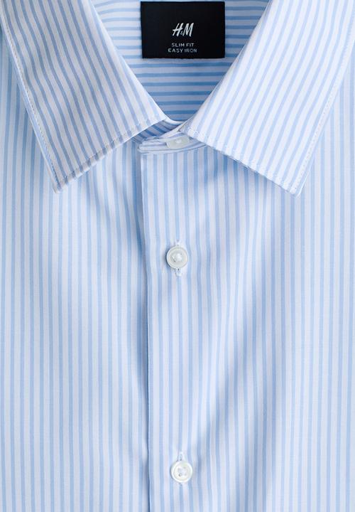 H&M - Slim fit easy-iron shirt - light blue/striped