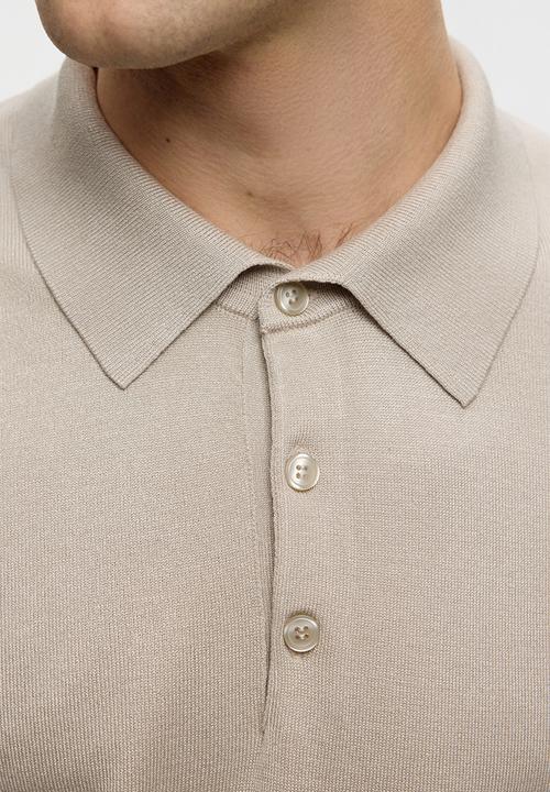 H&M - Regular fit fine-knit polo shirt - light beige