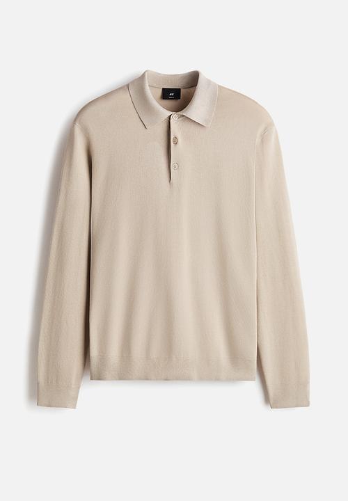 H&M - Regular fit fine-knit polo shirt - light beige
