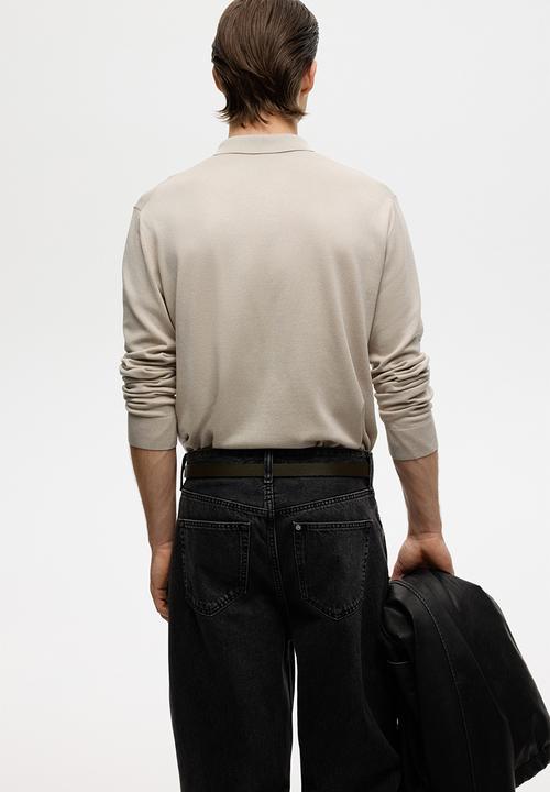 H&M - Regular fit fine-knit polo shirt - light beige