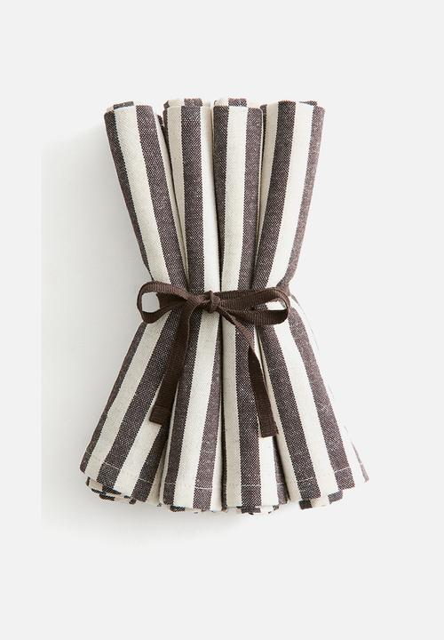 H&M - 4-Pack cotton napkins - dark brown/striped