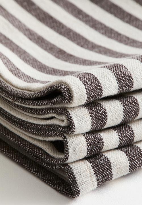 H&M - 4-Pack cotton napkins - dark brown/striped