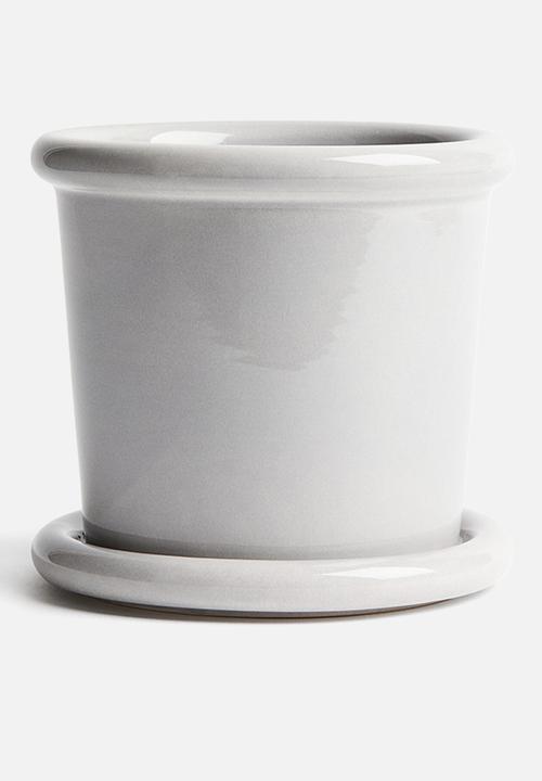 H&M - Stoneware plant pot with saucer - light grey