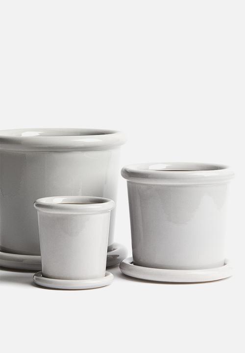 H&M - Stoneware plant pot with saucer - light grey