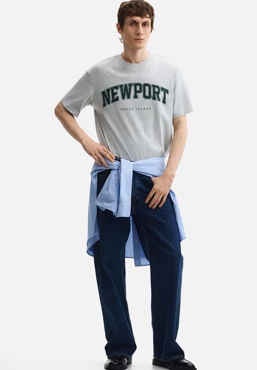 H&M - Loose fit printed t-shirt - light grey marl/newport