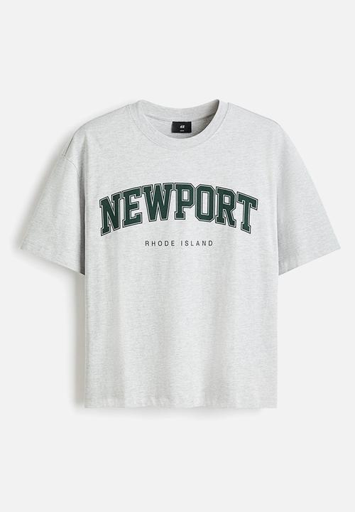 H&M - Loose fit printed t-shirt - light grey marl/newport