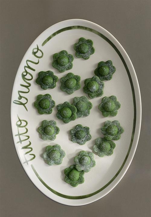 H&M - Large porcelain serving plate - white/green