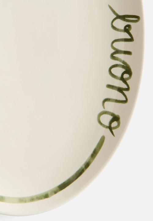 H&M - Large porcelain serving plate - white/green