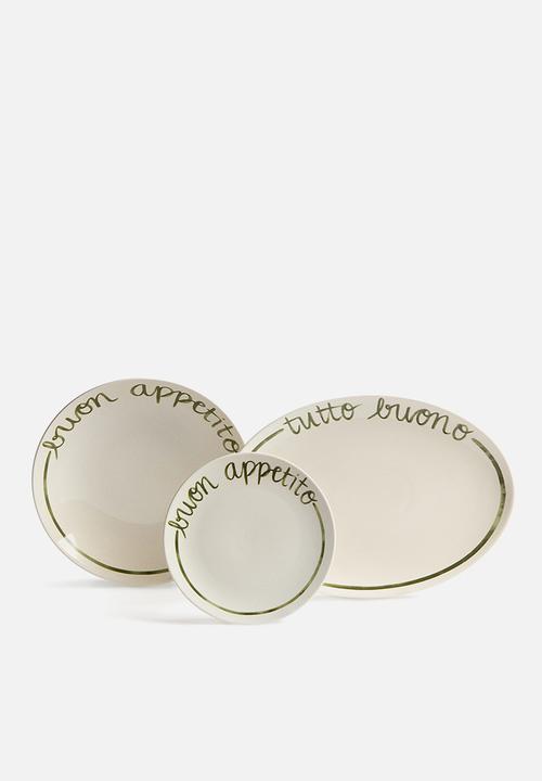 H&M - Porcelain serving bowl - white/green