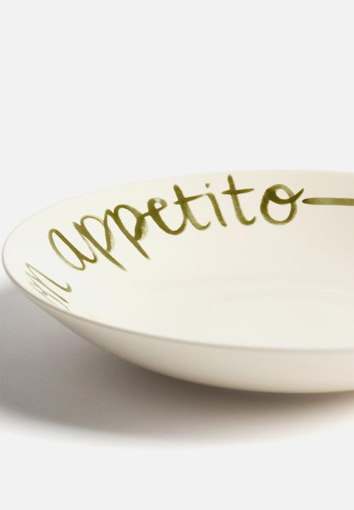 H&M - Porcelain serving bowl - white/green