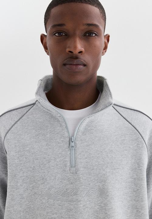 H&M - Loose fit zip-top sweatshirt - grey marl/akito