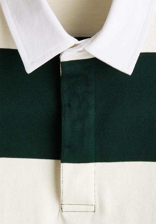 H&M - Regular fit cotton rugby shirt - dark green/colour block
