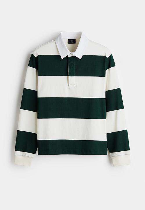 H&M - Regular fit cotton rugby shirt - dark green/colour block