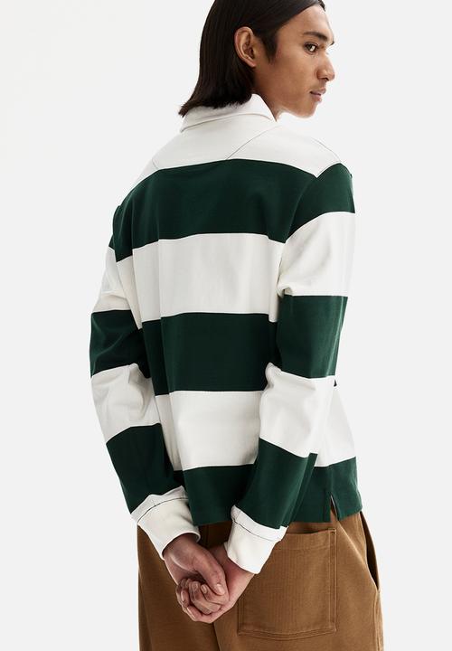 H&M - Regular fit cotton rugby shirt - dark green/colour block